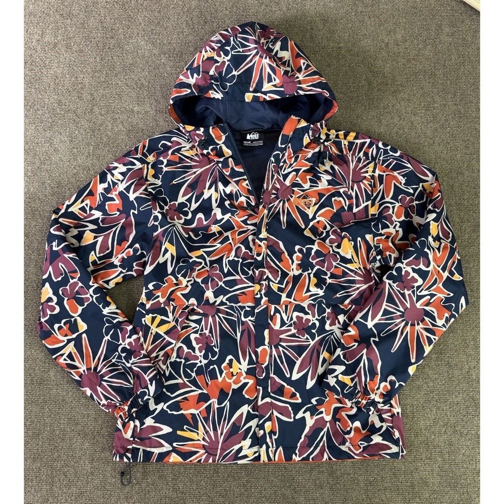 REI Co-op Women's Hooded Rain Jacket XS Floral Lightweight Hiking Jacket